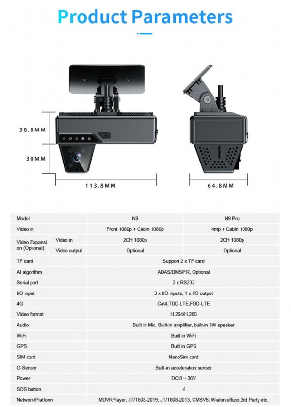 iCustodian® iC-N9DASHCAM Hybrid 4CH Hybrid MDVR Key Lock, GPS, 4G, Wi-Fi, ADAS & DMS - Image 14
